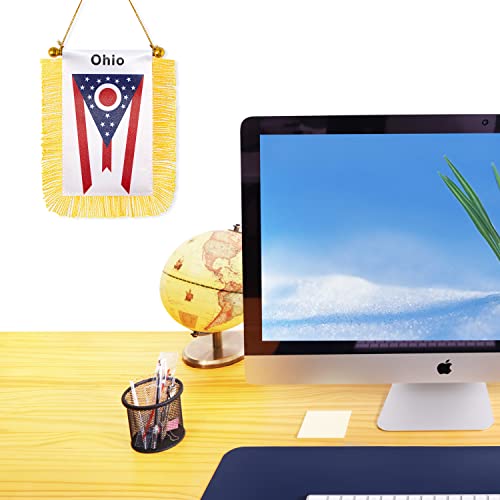 CANTENDO 2 Pack American US Ohio Window Hanging Flag,Mini USA Ohio State Car Flag with Pole Tassel Suction Cup Rearview Mirror Decoration(3x5 Inch) - Image 5