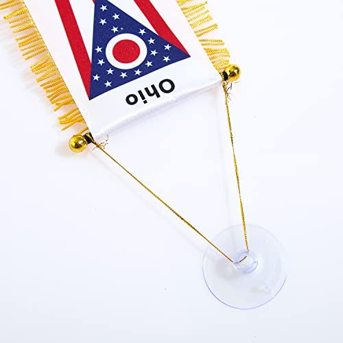 CANTENDO 2 Pack American US Ohio Window Hanging Flag,Mini USA Ohio State Car Flag with Pole Tassel Suction Cup Rearview Mirror Decoration(3x5 Inch) - Image 3