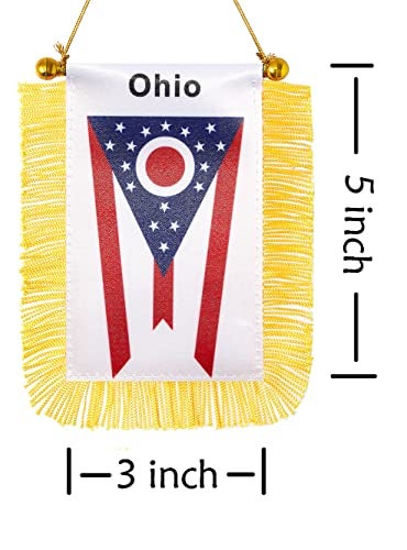 CANTENDO 2 Pack American US Ohio Window Hanging Flag,Mini USA Ohio State Car Flag with Pole Tassel Suction Cup Rearview Mirror Decoration(3x5 Inch) - Image 2