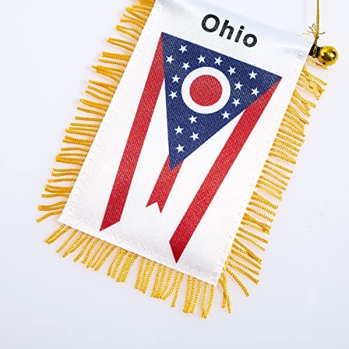CANTENDO 2 Pack American US Ohio Window Hanging Flag,Mini USA Ohio State Car Flag with Pole Tassel Suction Cup Rearview Mirror Decoration(3x5 Inch) - Image 4