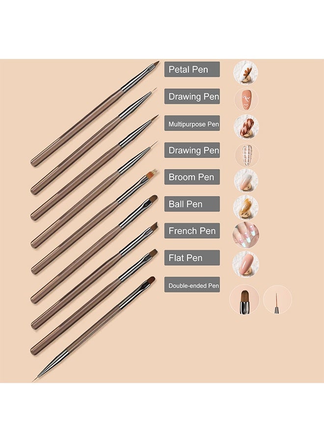 9pcs Nail Art Brushes Set, Acrylic Nail Brush, Nail Art Design Pen Painting Tools with Nail Extension Gel Brush, Builder Nail Gel Brush, Nail Dotting Pen Salon at Home Diy Manicure - Image 2