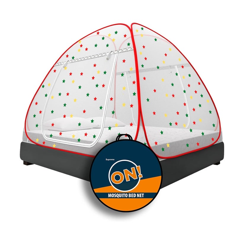 KOLAR Supreme On Double Bed Mosquito Net, King-Size (6.5 Feet X 6.5 Feet) Premium Machardani with 30 Pair of Stars, Strong and Durable, 30 GSM, Tent Type, Foldable, Corrosion Resistant(King Bed, Red) - Image 1