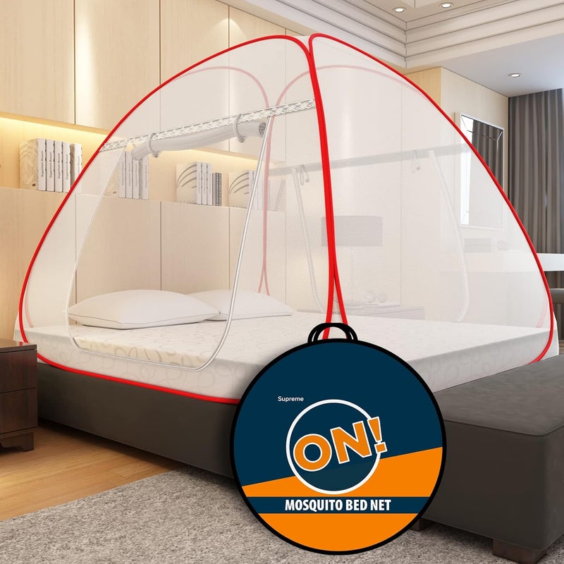 KOLAR Supreme On Double Bed Mosquito Net, King-Size (6.5 Feet X 6.5 Feet) Premium Machardani with 30 Pair of Stars, Strong and Durable, 30 GSM, Tent Type, Foldable, Corrosion Resistant(King Bed, Red) - Image 2