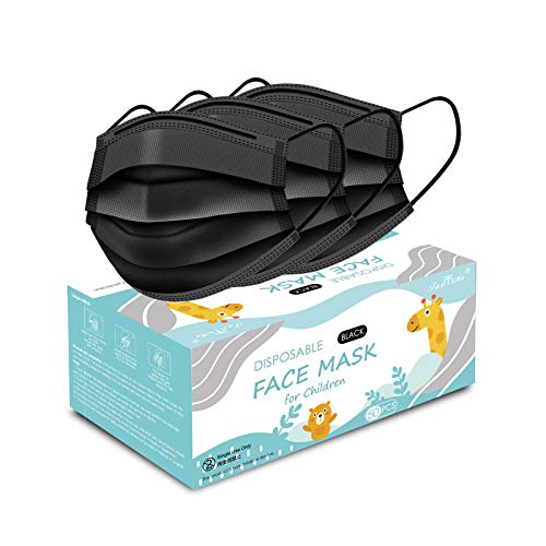 Taimu TM Non-Woven Fabric Disposable Masks for Protection, Breathable & Cute Facemasks for Children (Black, Without Valve, Pack of 50) for Kids - Image 1