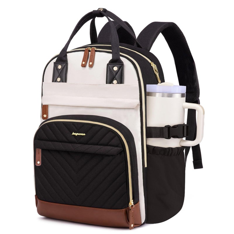 bagswan Laptop Backpack for Women Travel Backpacks - 15.6 Inch Laptop Computer Bag with Pouch Pocket Large Capacity Cup Purse Work Business Back pack College Teacher Bags Beige Black Brown - Image 1