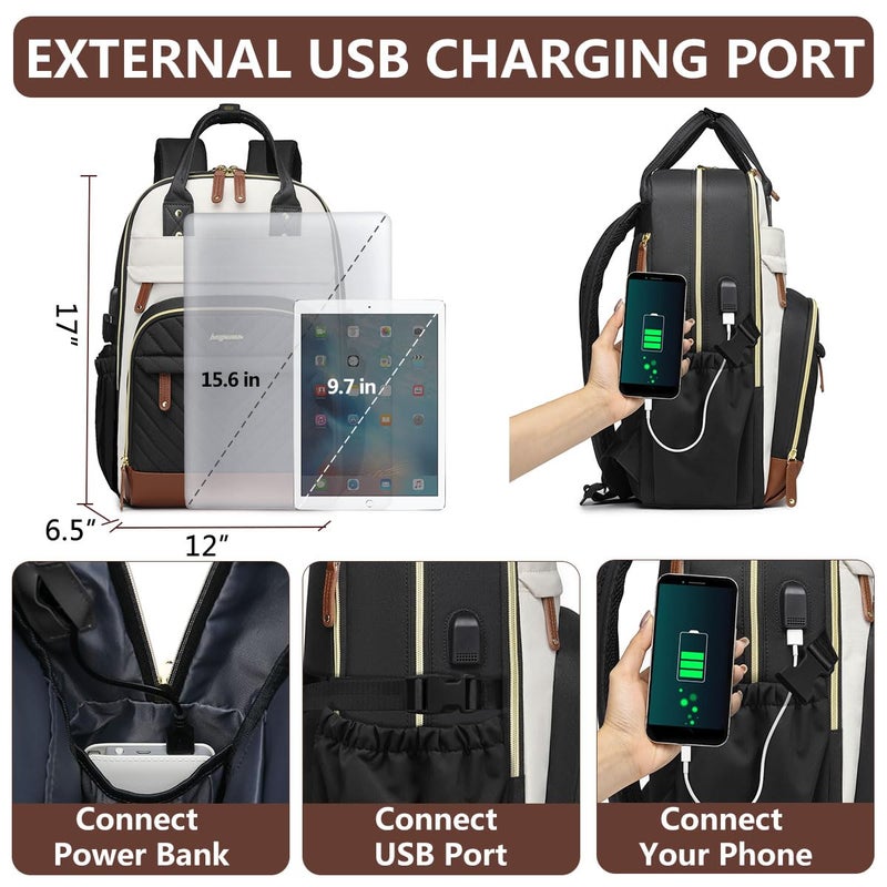 bagswan Laptop Backpack for Women Travel Backpacks - 15.6 Inch Laptop Computer Bag with Pouch Pocket Large Capacity Cup Purse Work Business Back pack College Teacher Bags Beige Black Brown - Image 4