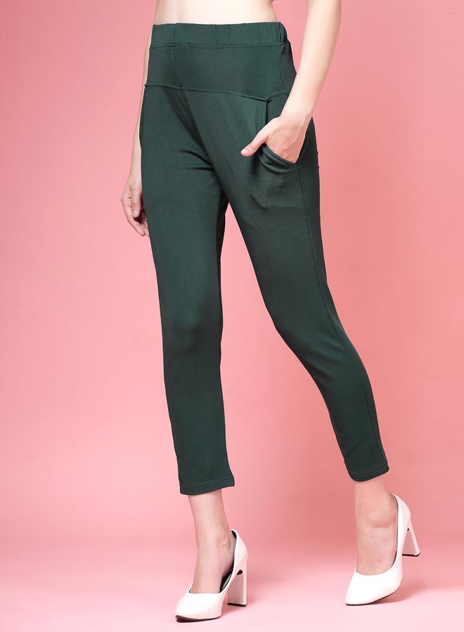 PAUSE PAUSE Women Green Solid High-Rise Cropped Skinny Pants - Image 2