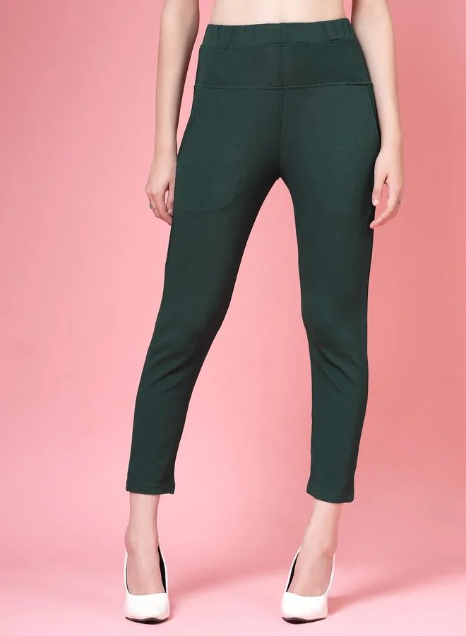 بوز PAUSE Women Green Solid High-Rise Cropped Skinny Pants