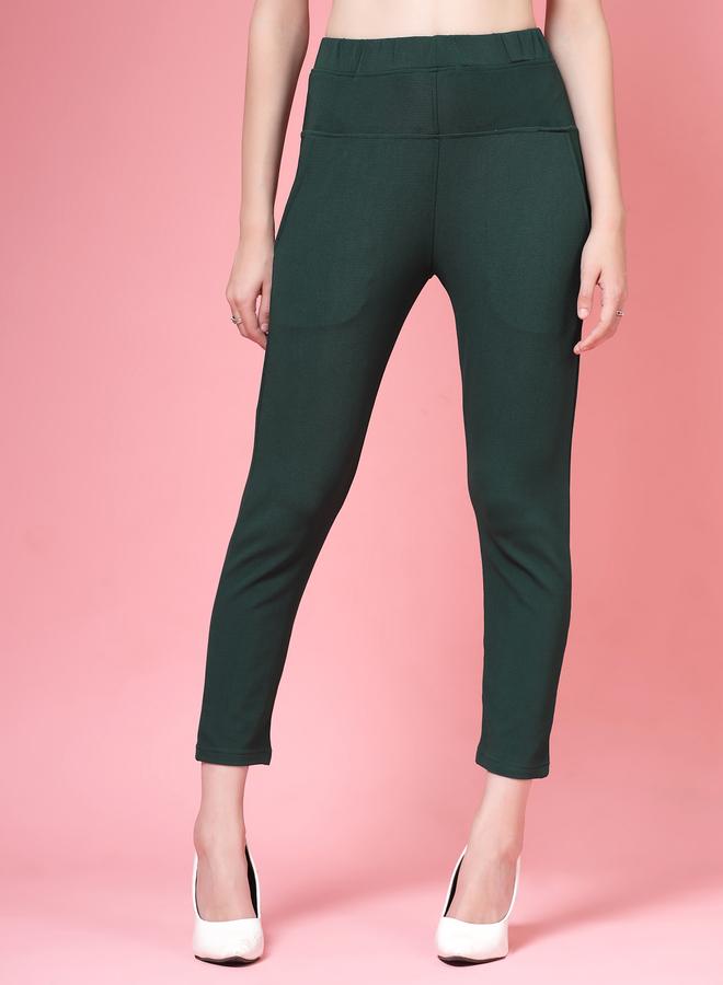 PAUSE PAUSE Women Green Solid High-Rise Cropped Skinny Pants - Image 1