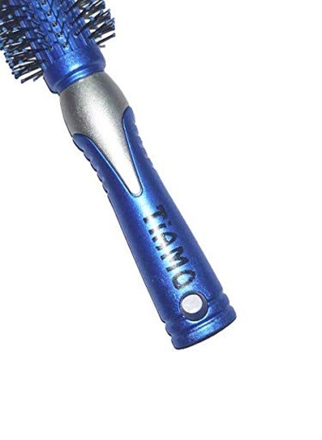 Tiamo Round Plastic Hairbrush set blue, brown and silver for self grooming - Image 4