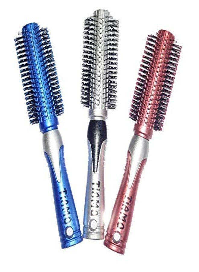 Tiamo Round Plastic Hairbrush set blue, brown and silver for self grooming - Image 2