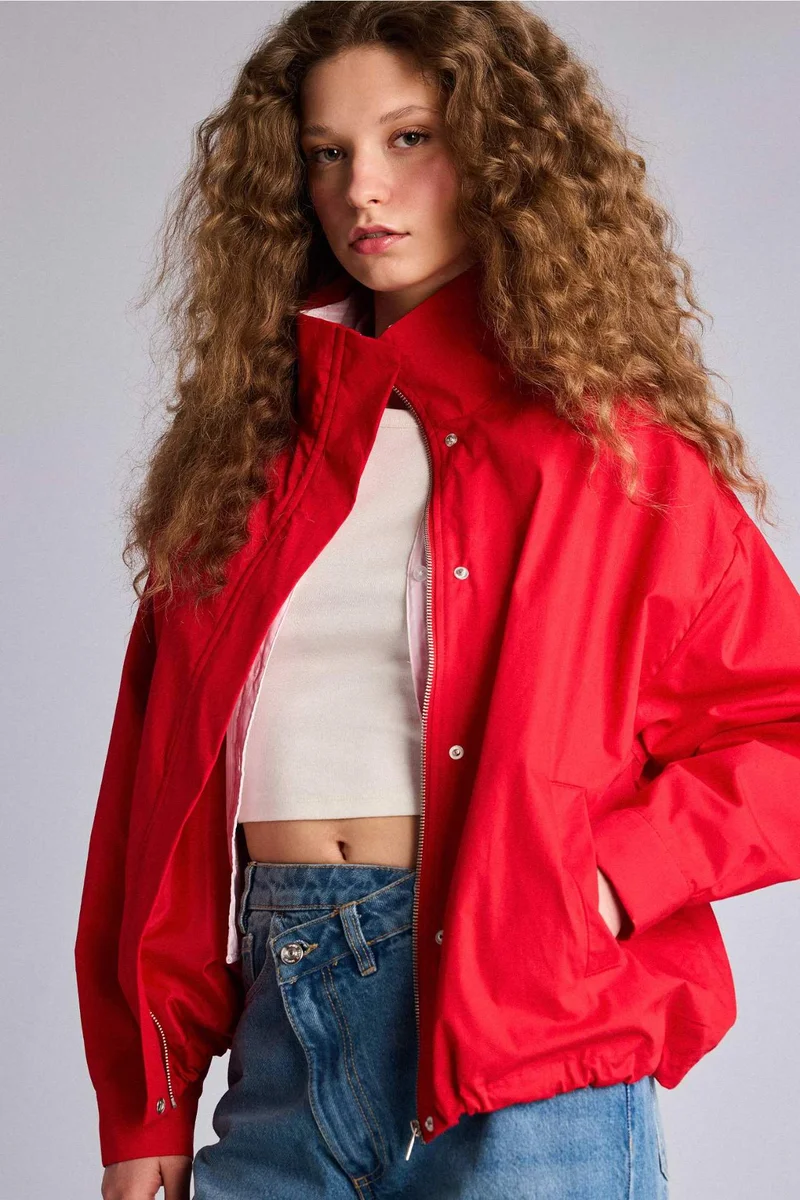 ديفاكتو Grandad Collar Poplin Taffeta Jacket