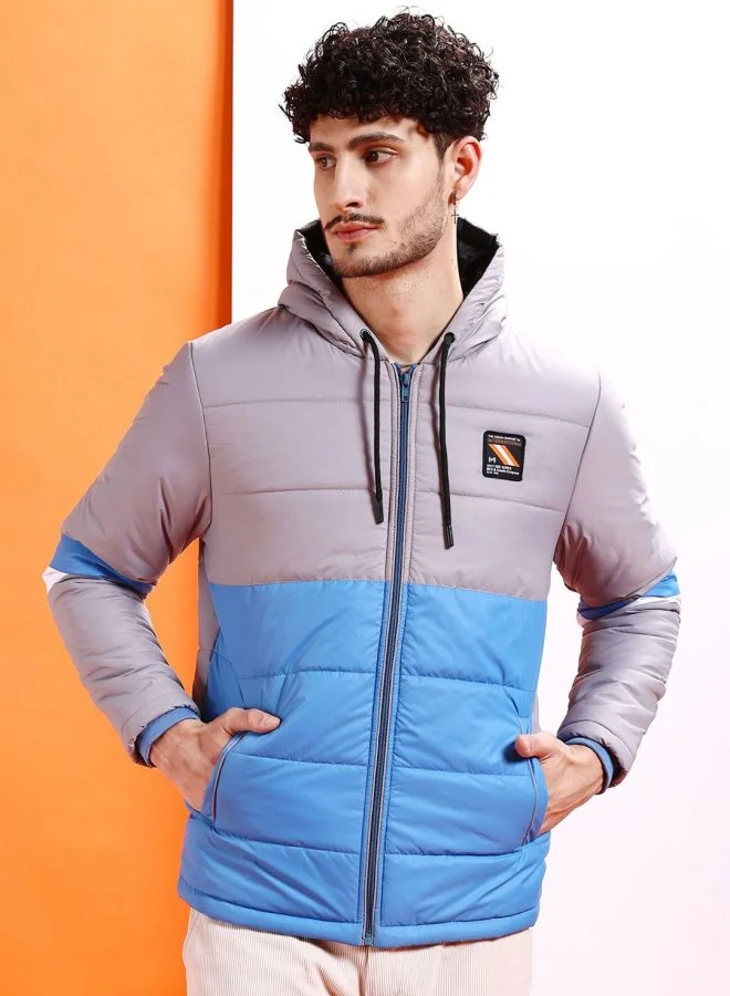 ذا انديان كراج كو The Indian Garage Co Men Regular Fit Colour Blocked Hooded Neck Long Sleeves Jacket
