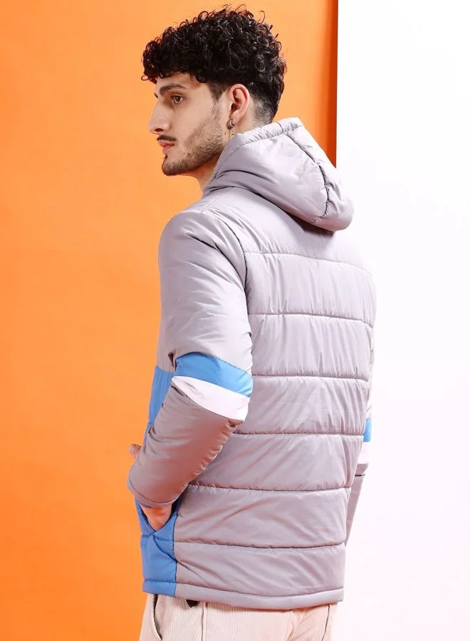 ذا انديان كراج كو The Indian Garage Co Men Regular Fit Colour Blocked Hooded Neck Long Sleeves Jacket