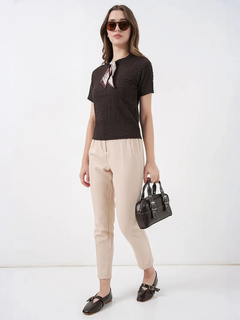 بيغ دارت BDART Textured Crew Neck Blouse with Scarf Detail