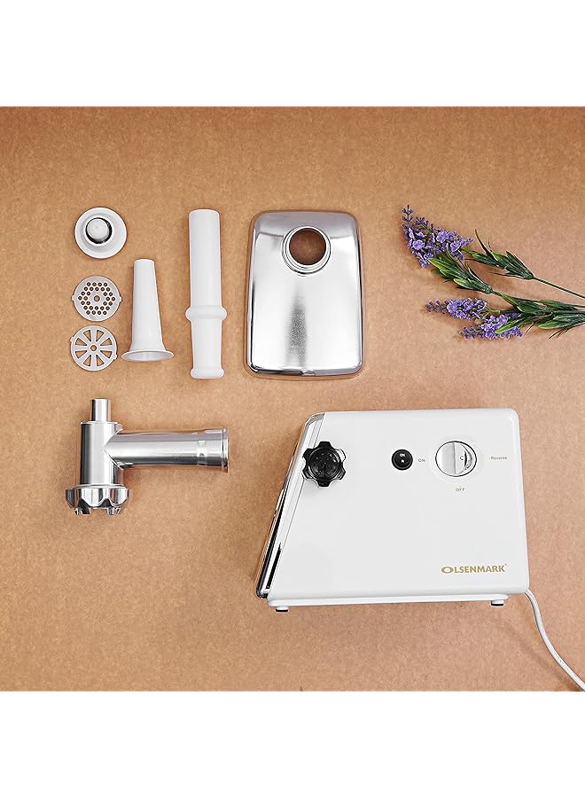 أولسنمارك مفرمة لحم Ommg2110 بقوة 1200 وات و3 ألواح فرم ومحرك قوي وسكين من الفولاذ المقاوم للصدأ وأقدام مطاطية وحماية من الحمل الزائد - أبيض - Image 4