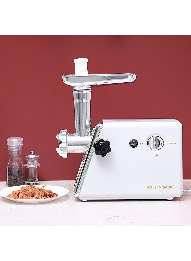 أولسنمارك مفرمة لحم Ommg2110 بقوة 1200 وات و3 ألواح فرم ومحرك قوي وسكين من الفولاذ المقاوم للصدأ وأقدام مطاطية وحماية من الحمل الزائد - أبيض - Image 5