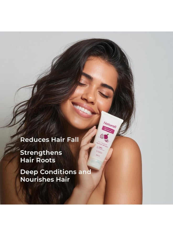 طبيعي بلسم ناتشورالي لمنع تساقط الشعر بالبصل الأحمر والبهرينغراج | بلسم خالٍ من الكبريتات والبارابين للنساء والرجال | يُروّض الشعر الجاف والمجعد | يُغذي الشعر ويُفكّ تشابكه ويُقوّيه | 180 مل - Image 4