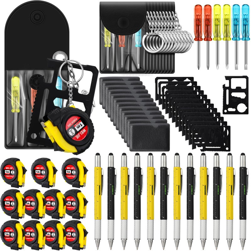 Saysurey 48 Pcs Mini Screwdriver Tape Keychain Set Multitool Pen Card Fathers Gifts Bulk Mini Tool Set for Adult Men Dad YellowBlack - Image 2