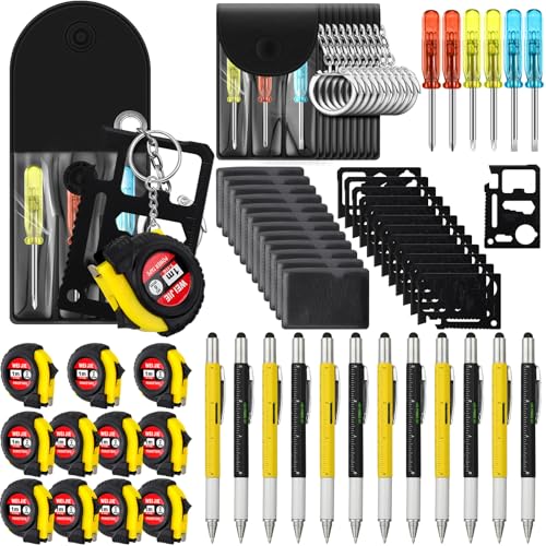 Saysurey 48 Pcs Mini Screwdriver Tape Keychain Set Multitool Pen Card Fathers Gifts Bulk Mini Tool Set for Adult Men Dad YellowBlack - Image 1