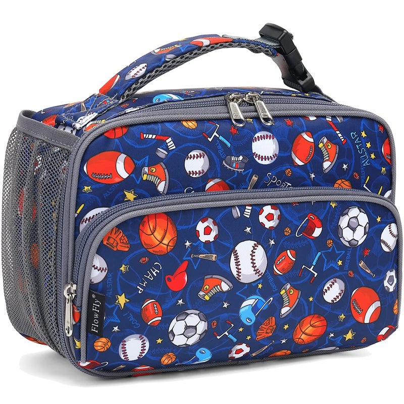 FlowFly Kids Lunch box with buckle Insulated Cooler Back to School Thermal Meal Tote Kit for Girls Boys Rugby