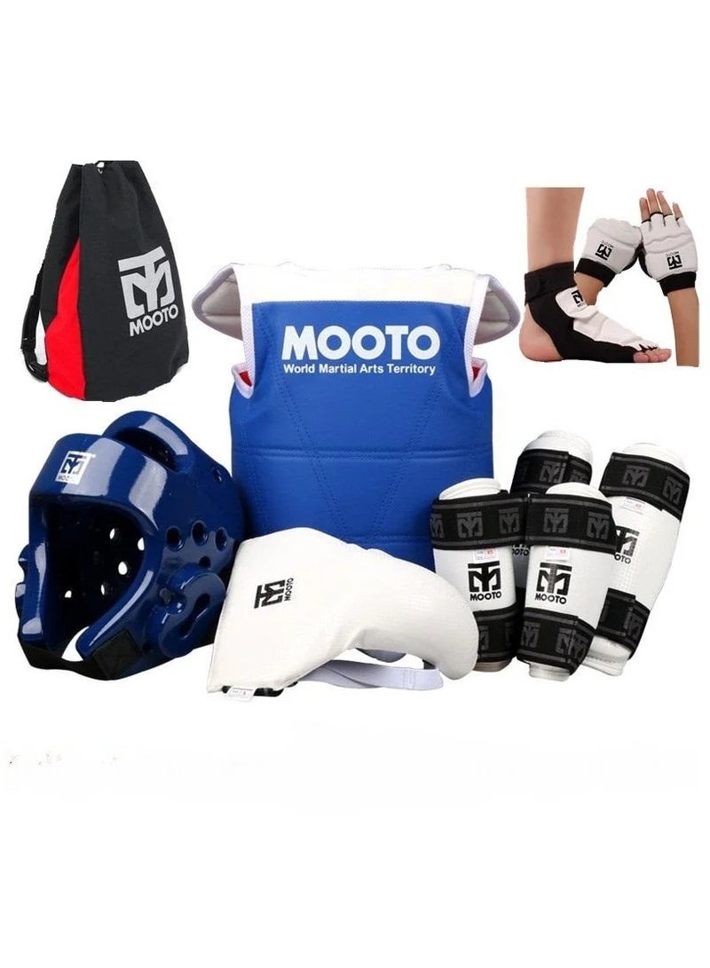 مجموعة كاملة من 8 قطع من معدات الحماية للتايكوندو والتدريب على الملاكمة، أزرق
