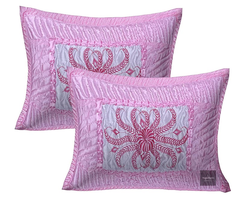 ManavRachit Satin Gold Printed 310 TC Wedding Bedding SetBedsheet with 2 Pillow Covers for Home Living RoomPink Set of 3pcVIP Print - Image 2