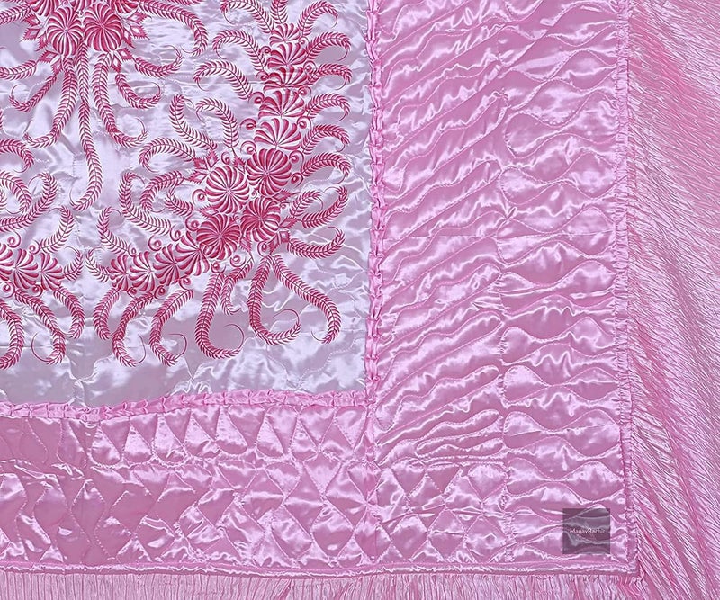 ManavRachit Satin Gold Printed 310 TC Wedding Bedding SetBedsheet with 2 Pillow Covers for Home Living RoomPink Set of 3pcVIP Print - Image 3
