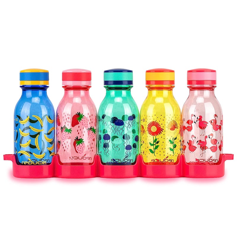 REDUCE WaterWeek 14 oz Tritan Reusable Water Bottles  Includes 5 Leak Proof Bottles and Fridge Tray  BPA Free and Dishwasher Safe