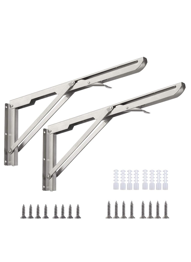 Rubik Folding Shelf Brackets 14inch - 2pcs Heavy Duty Stainless Steel Wall Mounted Triangle Brackets for Table Work Bench, Space Saving DIY Bracket  - Image 1