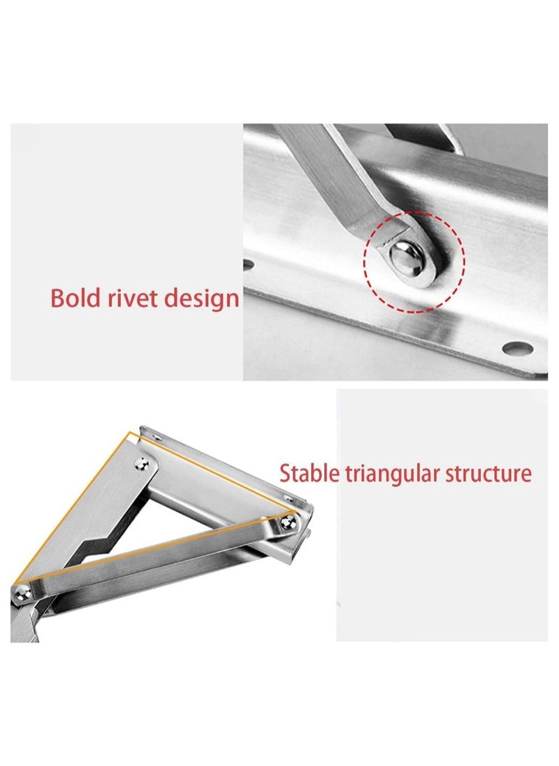 Folding Shelf Brackets 14inch - 2pcs Heavy Duty Stainless Steel Wall Mounted Triangle Brackets for Table Work Bench, Space Saving DIY Bracket
