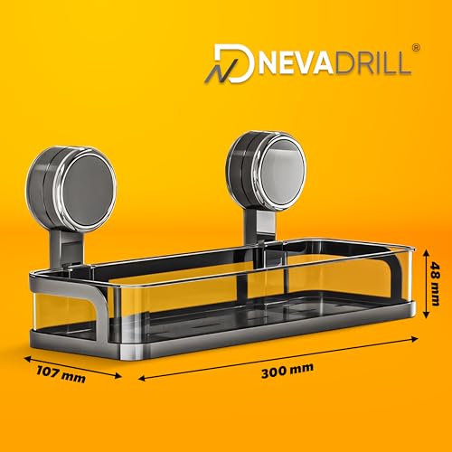 NEVADRILL Shower Caddy Wall Mounted, Easy Twist & Lock Vacuum Grip with Adhesive Base, No Drill Bathroom Shelf Organizer for Shampoo, Soap & Toiletries – Space-Saving Design (1-Pack) (Black, 30 CM) - Image 2