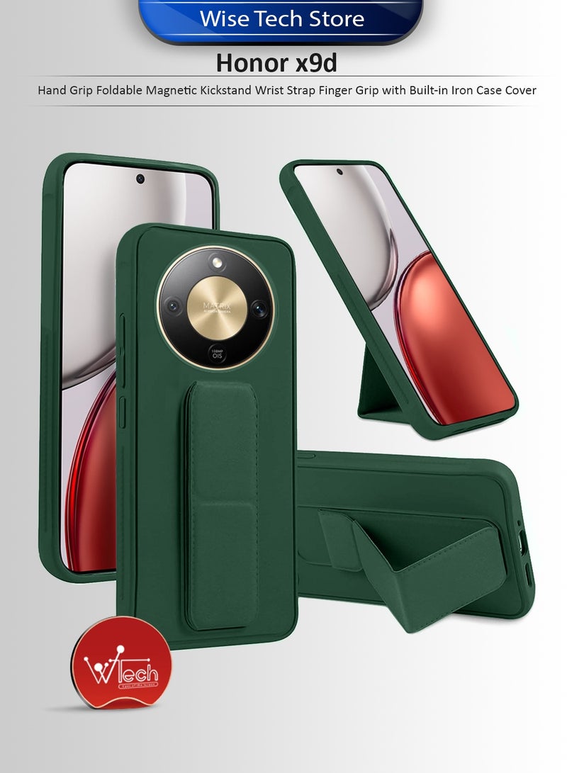 Wtech Honor X9d 5G 2025 Hand Grip Foldable Magnetic Kickstand Wrist Strap Finger Grip with Built-in Iron Case Cover (MCGHSN) - Dark Green - Image 1