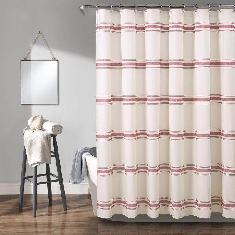 Lush Decor Farmhouse Stripe Cotton Shower Curtain 72 W x 72 L Red Striped Bathroom Curtain Fabric Shower Curtains Farmhouse Bathroom Decor