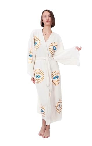 Bodho Handmade Evil Eye Boho Festival Kimono, Boho Beachwear, Beachwear Cover Up, Ethnic Kimono, Evil Eye Robe - Image 1