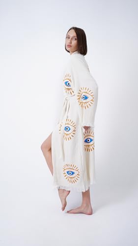 Bodho Handmade Evil Eye Boho Festival Kimono, Boho Beachwear, Beachwear Cover Up, Ethnic Kimono, Evil Eye Robe - Image 5