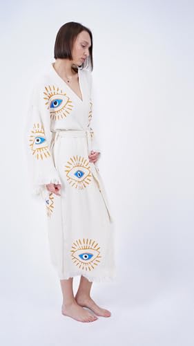 Bodho Handmade Evil Eye Boho Festival Kimono, Boho Beachwear, Beachwear Cover Up, Ethnic Kimono, Evil Eye Robe - Image 4