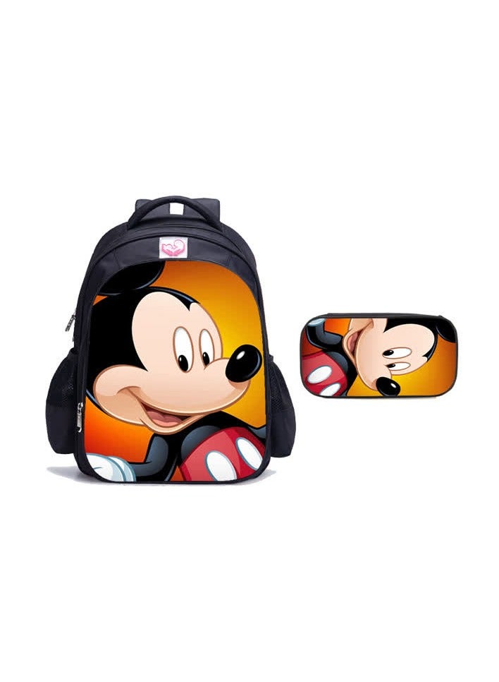 New two-piece set Mickey 3D digital color printing casual primary school student schoolbag + pen bag,Mickey-20-small + pencil case - Image 1