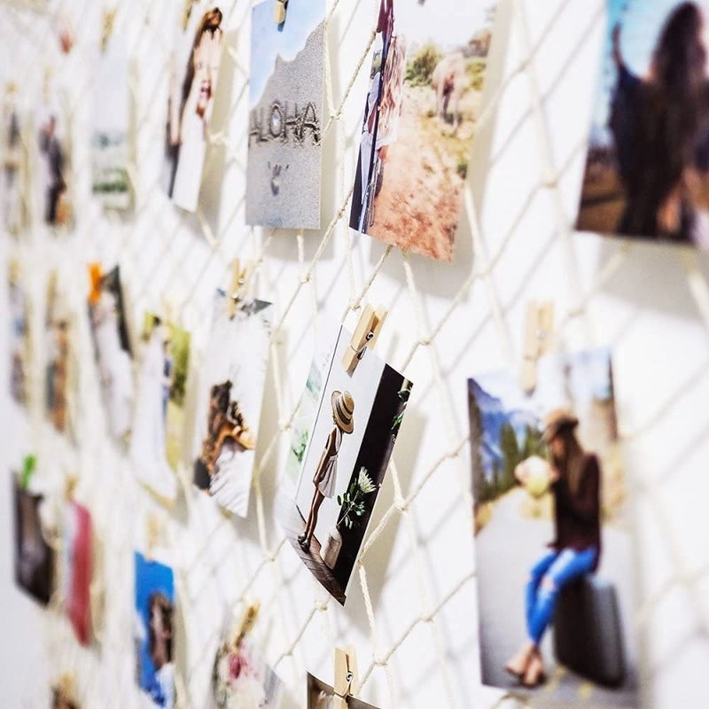 INFIPRISES Photo Hanging Display Fishing Net Picture Frame Wall Decoration Wall Decor Collage Photo Picture Frame with 40 Wooden Clothespins (Net Size: 150x150cm, Clip Size: 2.5cm) - Image 5