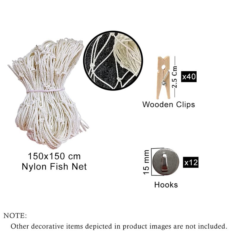 INFIPRISES Photo Hanging Display Fishing Net Picture Frame Wall Decoration Wall Decor Collage Photo Picture Frame with 40 Wooden Clothespins (Net Size: 150x150cm, Clip Size: 2.5cm) - Image 3