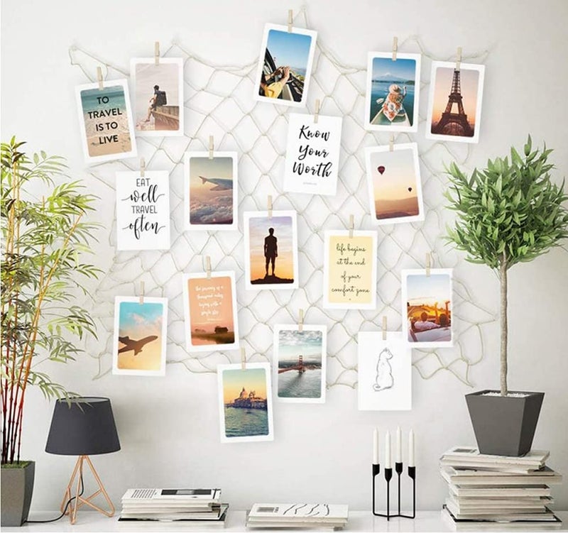 INFIPRISES Photo Hanging Display Fishing Net Picture Frame Wall Decoration Wall Decor Collage Photo Picture Frame with 40 Wooden Clothespins (Net Size: 150x150cm, Clip Size: 2.5cm) - Image 2
