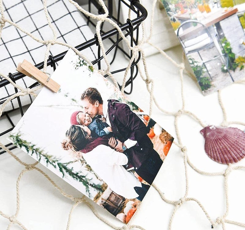 INFIPRISES Photo Hanging Display Fishing Net Picture Frame Wall Decoration Wall Decor Collage Photo Picture Frame with 40 Wooden Clothespins (Net Size: 150x150cm, Clip Size: 2.5cm) - Image 4