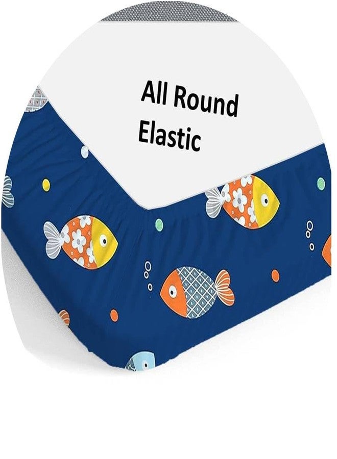 Filymore Kids Cute Fish Elastic Fitted bedsheet for Single Bed Made with 240 TC Soft Microfiber 1 bedsheet and 1 Pillow Cover (Size 72 x 36 inches) fit up to 8 inches Mattress(Colour-Blue and Yellow) - Image 4