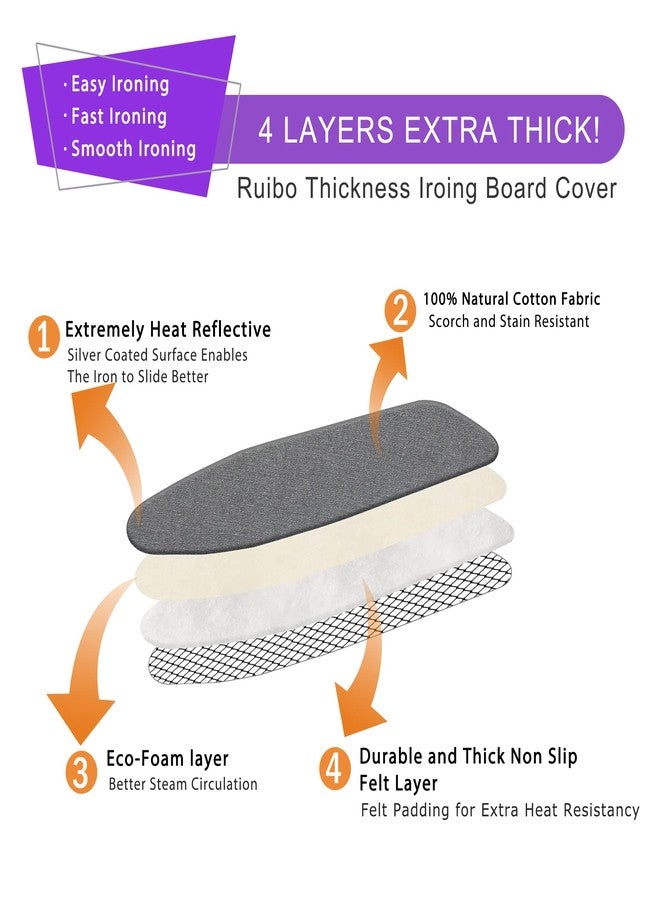 Ruibo Ironing Board Cover and Pad Extra Thick Heavy Duty Padding 4 Layers, Scorch and Stain Resistant,Elastic Edge Fit Standard Size 15x54 Inch/Silver - Image 2