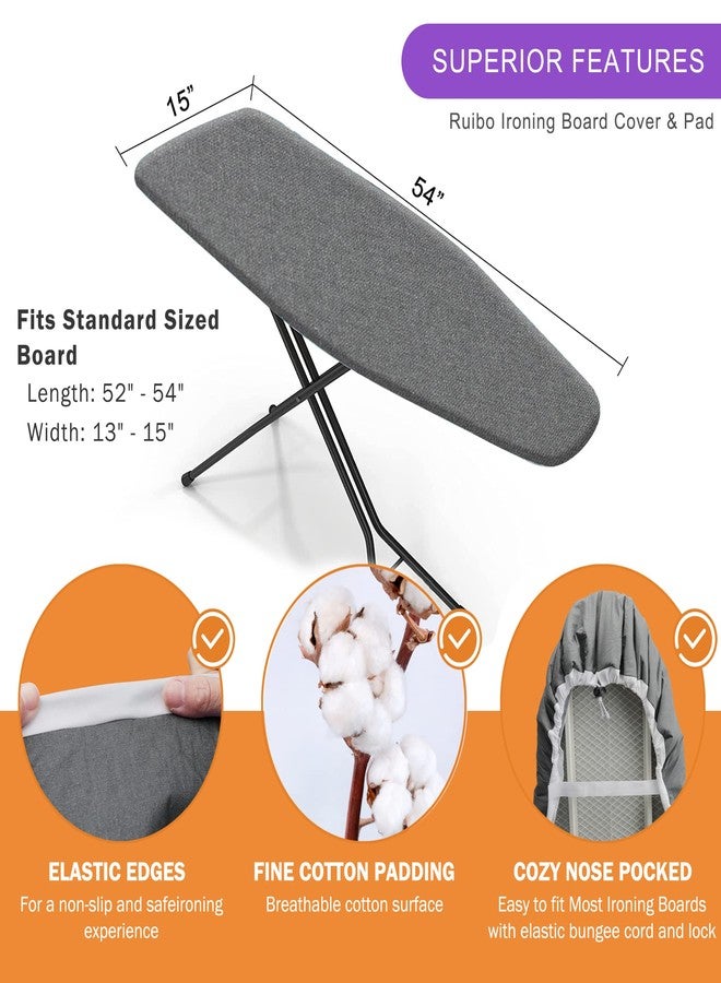 Ruibo Ironing Board Cover and Pad Extra Thick Heavy Duty Padding 4 Layers, Scorch and Stain Resistant,Elastic Edge Fit Standard Size 15x54 Inch/Silver - Image 3