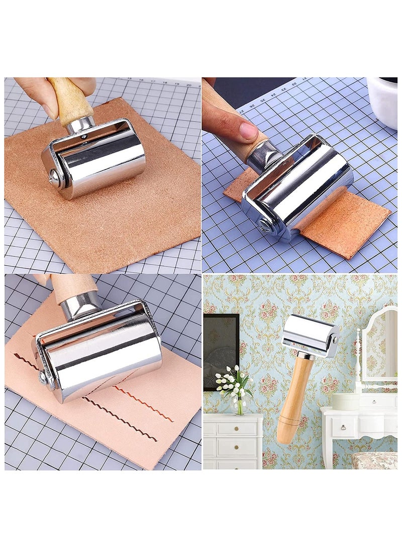Leather Roller Edge Press, 60mm Carbon Steel Leather Edge Crimping Tool Leather Wooden Handle Leather Edge Rotary Tool - Image 5