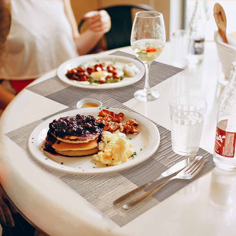 GIVERARE Placemats Set of 4, Heat-Resistant Woven Vinyl Placemat, Non-Slip Washable PVC Table Mat, Easy to Clean Premium Plastic Mats for Dining, Kitchen Table (Khaki) - Image 4