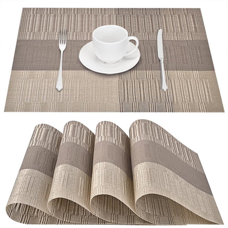 GIVERARE Placemats Set of 4, Heat-Resistant Woven Vinyl Placemat, Non-Slip Washable PVC Table Mat, Easy to Clean Premium Plastic Mats for Dining, Kitchen Table (Khaki) - Image 1