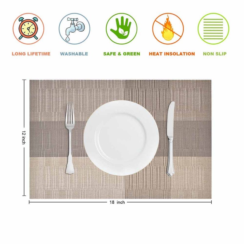 GIVERARE Placemats Set of 4, Heat-Resistant Woven Vinyl Placemat, Non-Slip Washable PVC Table Mat, Easy to Clean Premium Plastic Mats for Dining, Kitchen Table (Khaki) - Image 2