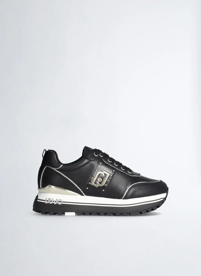 ليو جو Black Leather Platform Sneakers